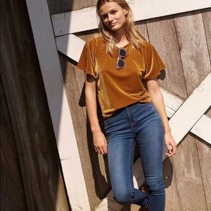 XS Madewell Velvet Butterfly Sleeve Top Gold